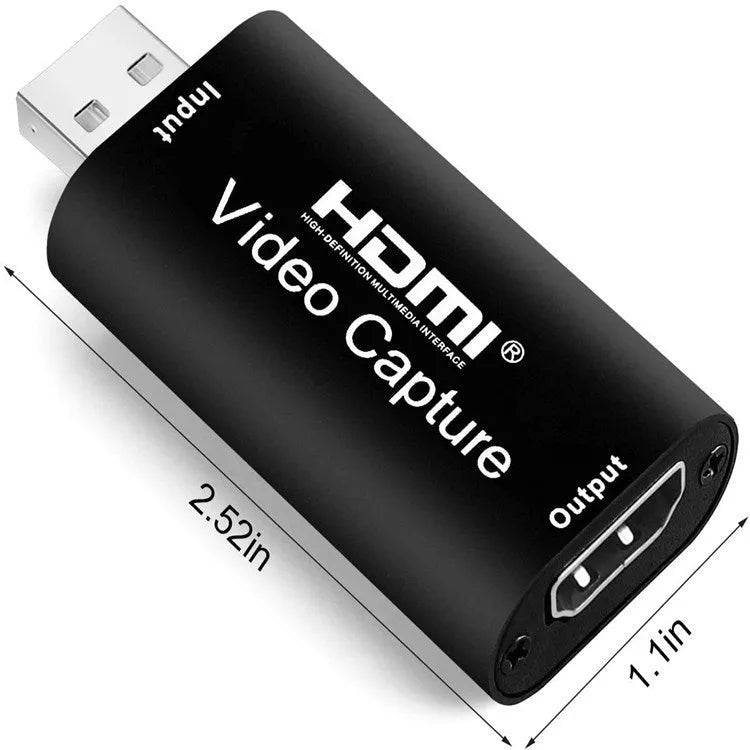 USB 3.0 HD video capture card with HDMI and USB connectors, black, 63.8x28x12.8mm