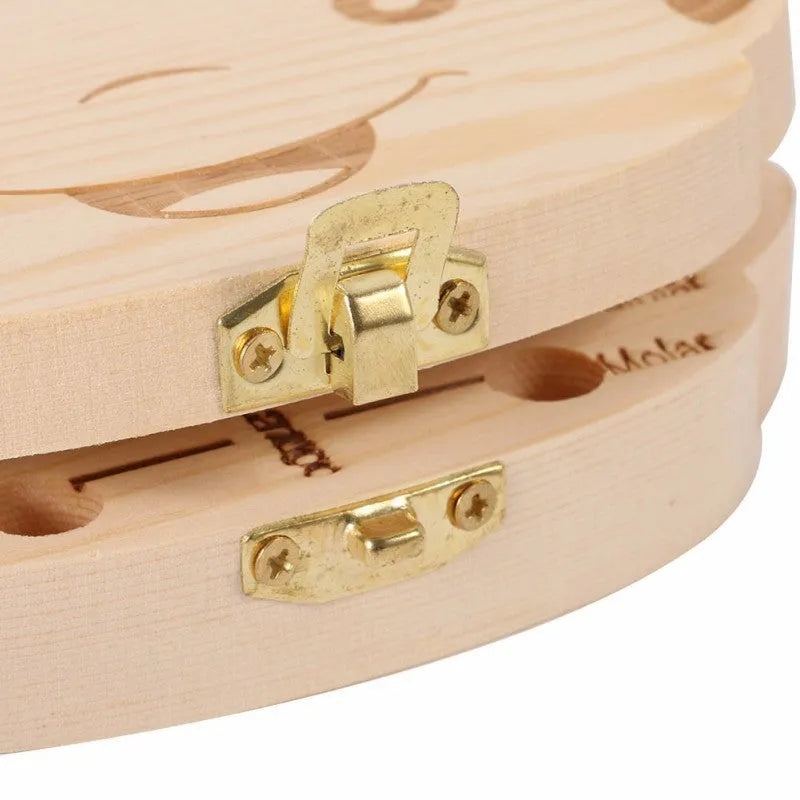 Wooden tooth storage box for babies, 12.5 cm by 11.5 cm, with OPP bag packaging