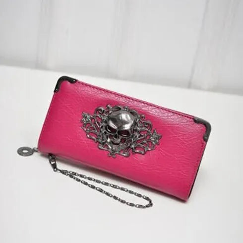 Long zipper PU leather women's wallet in black with card slots and coin pocket