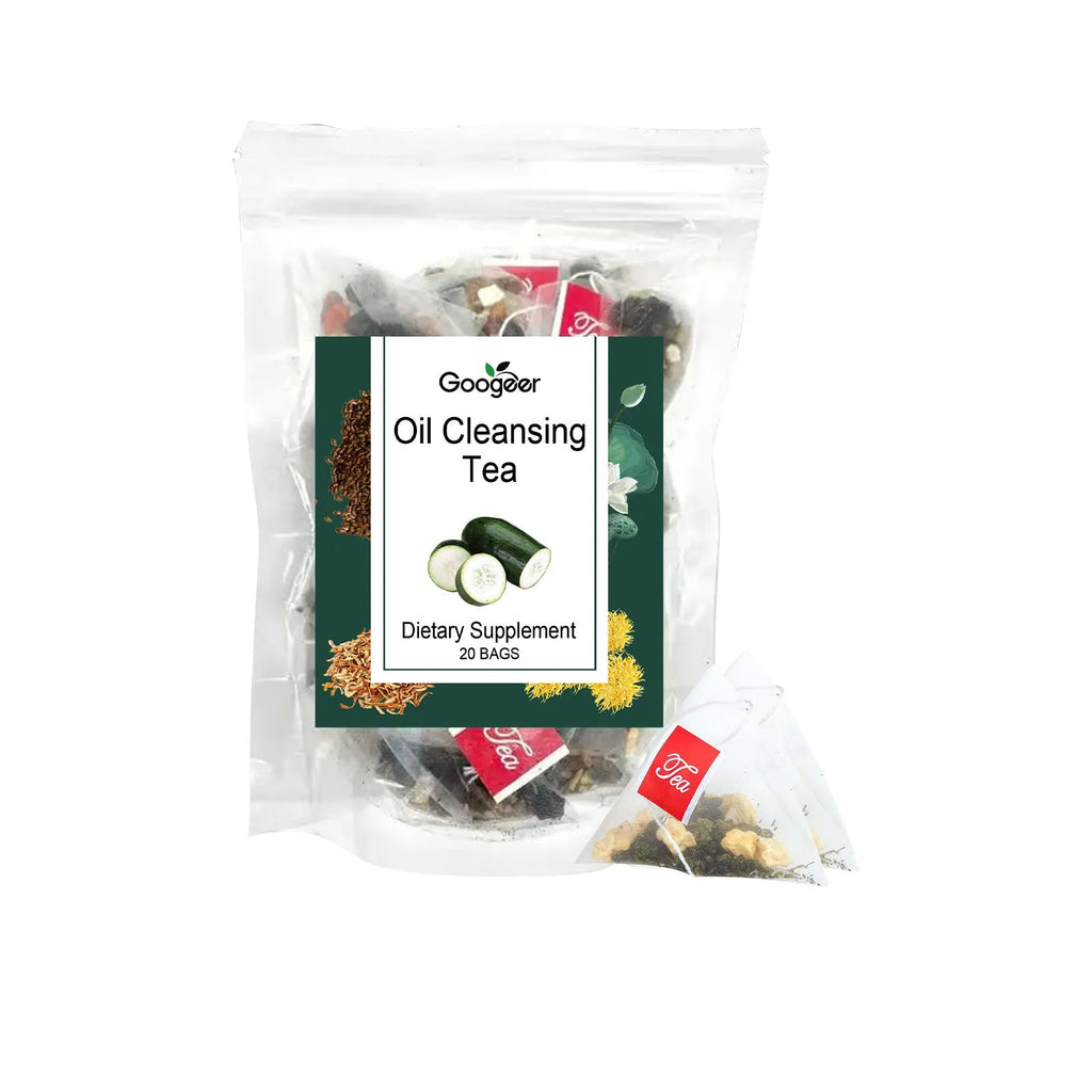 Googeer oil cleansing tea pack with 20 individual tea bags containing traditional Chinese herbal blend