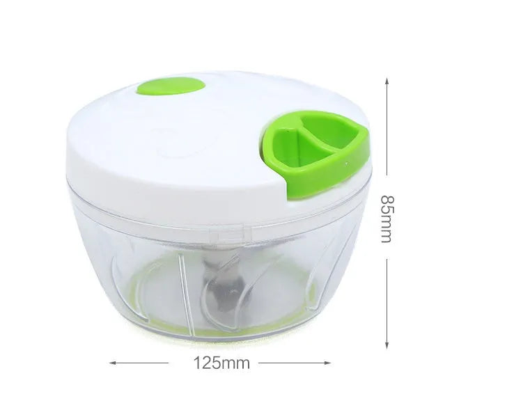 Green manual kitchen chopper grinder with three stainless steel blades and 500ml capacity bowl