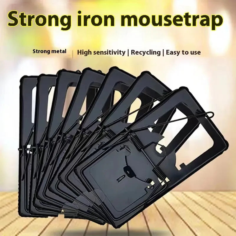Automatic mouse cage trap shown in metal and plastic, available in small, medium, and large sizes.