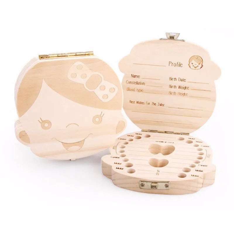 Wooden tooth storage box for babies, 12.5 cm by 11.5 cm, with OPP bag packaging