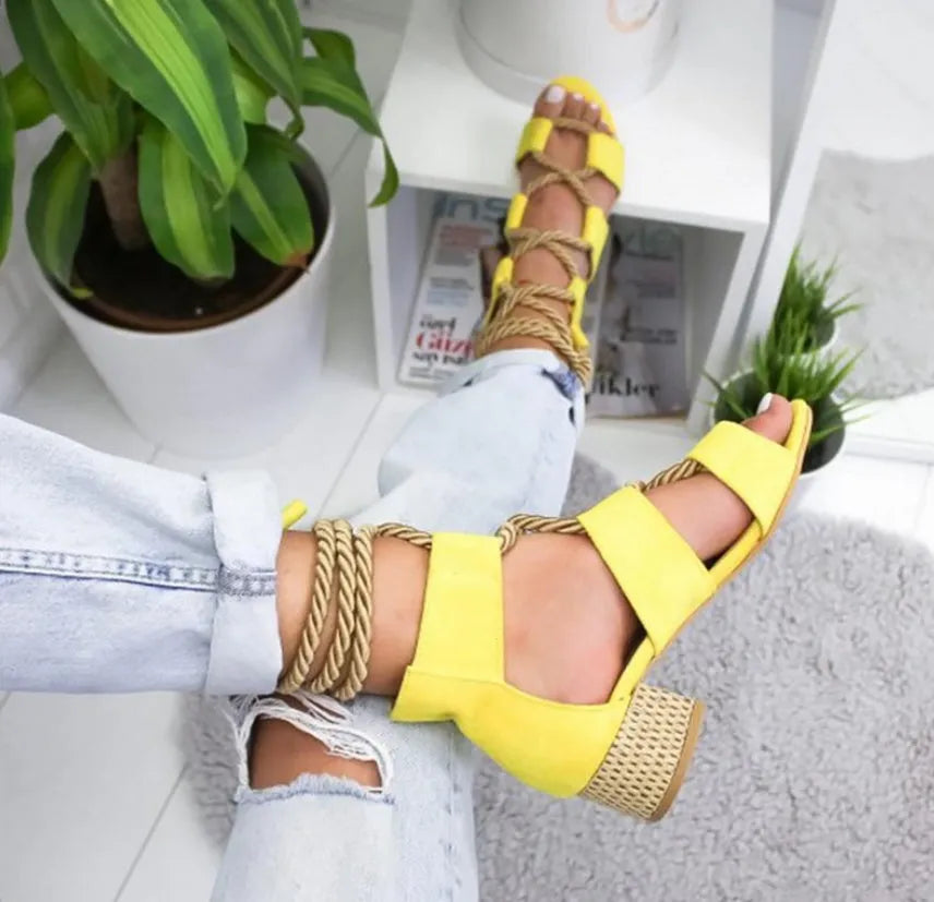 Women's sandals with thick middle heel, fish mouth toe, front strap and ankle strap in various colours