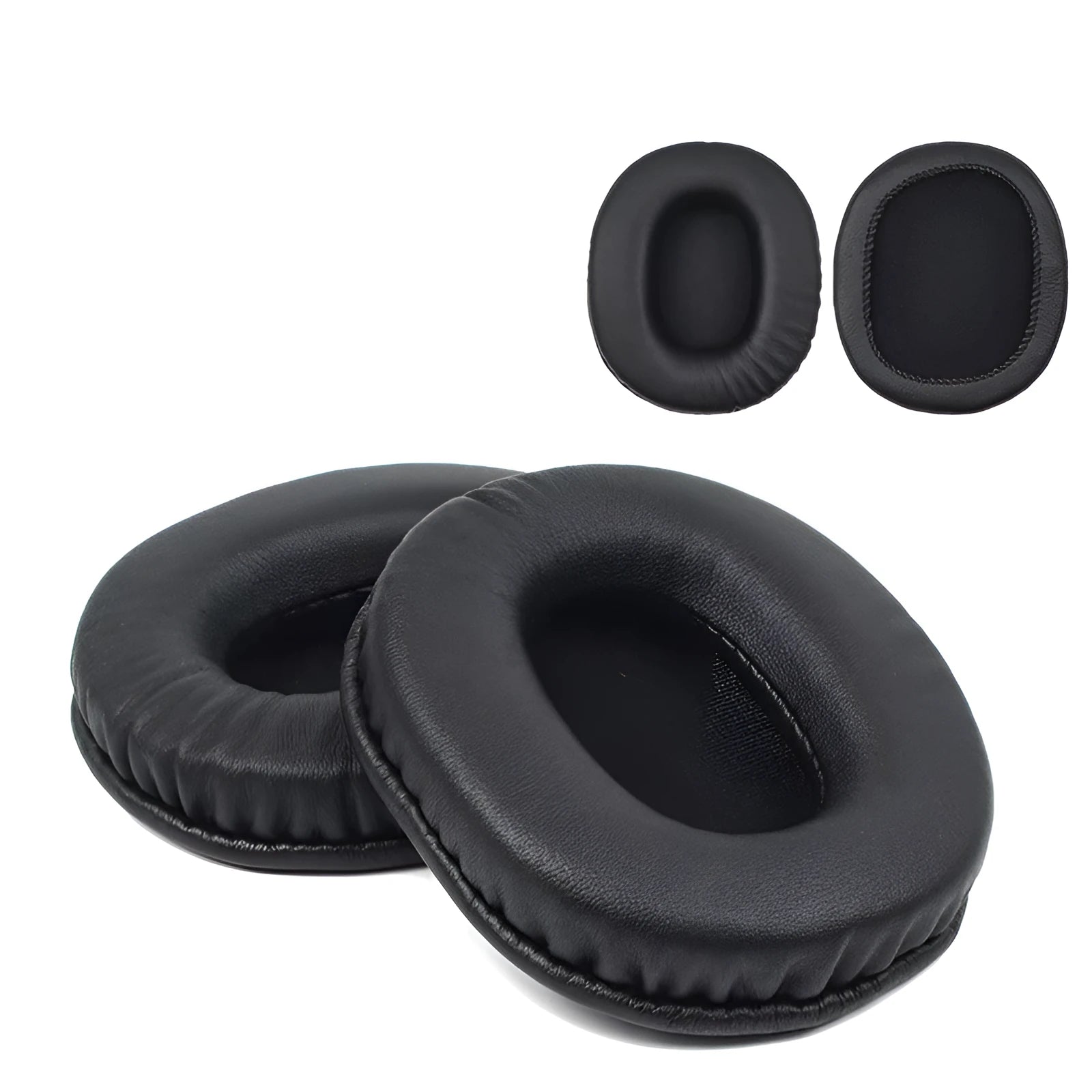 Two black PU leather headphone earmuff covers for Sony 1R model, shown as a pair.