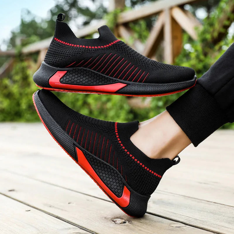 Men's striped mesh sock shoes with flyknit upper and breathable lining