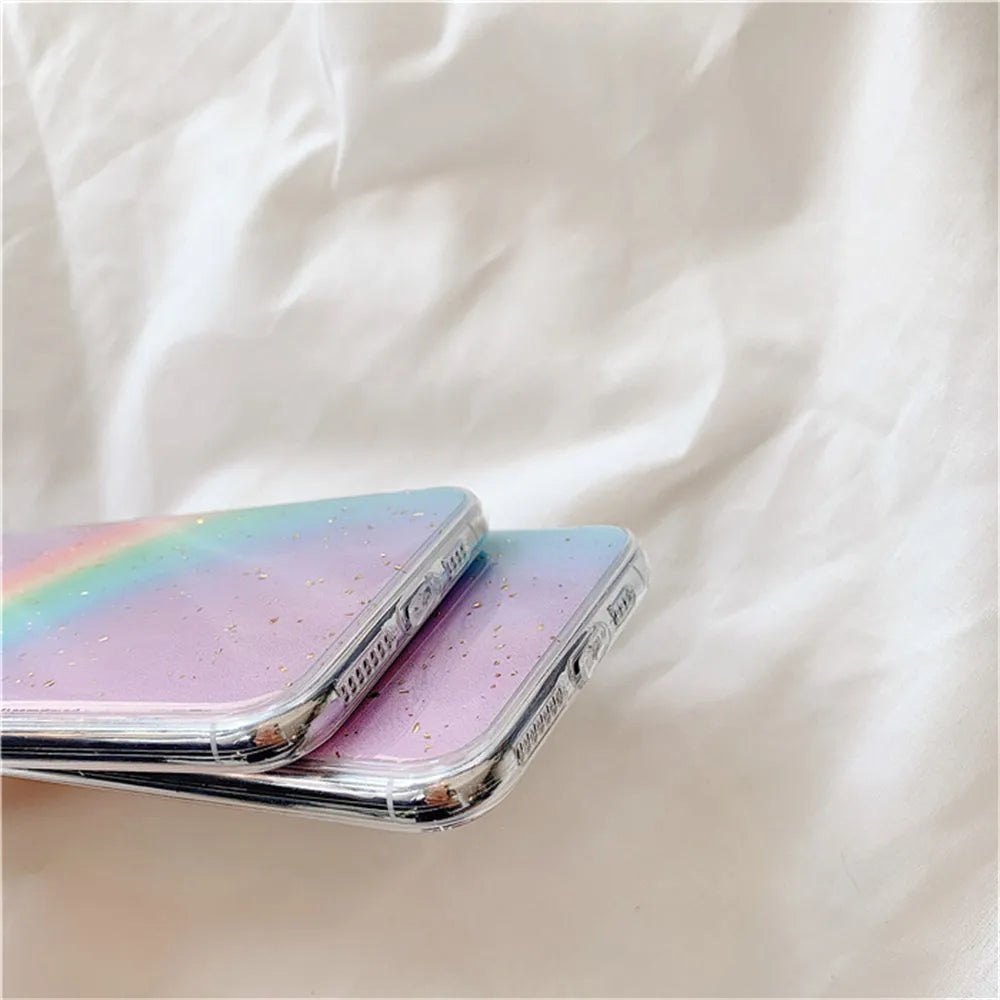 Rainbow gradient striped TPU phone case for iPhone models with Japanese-Korean style design
