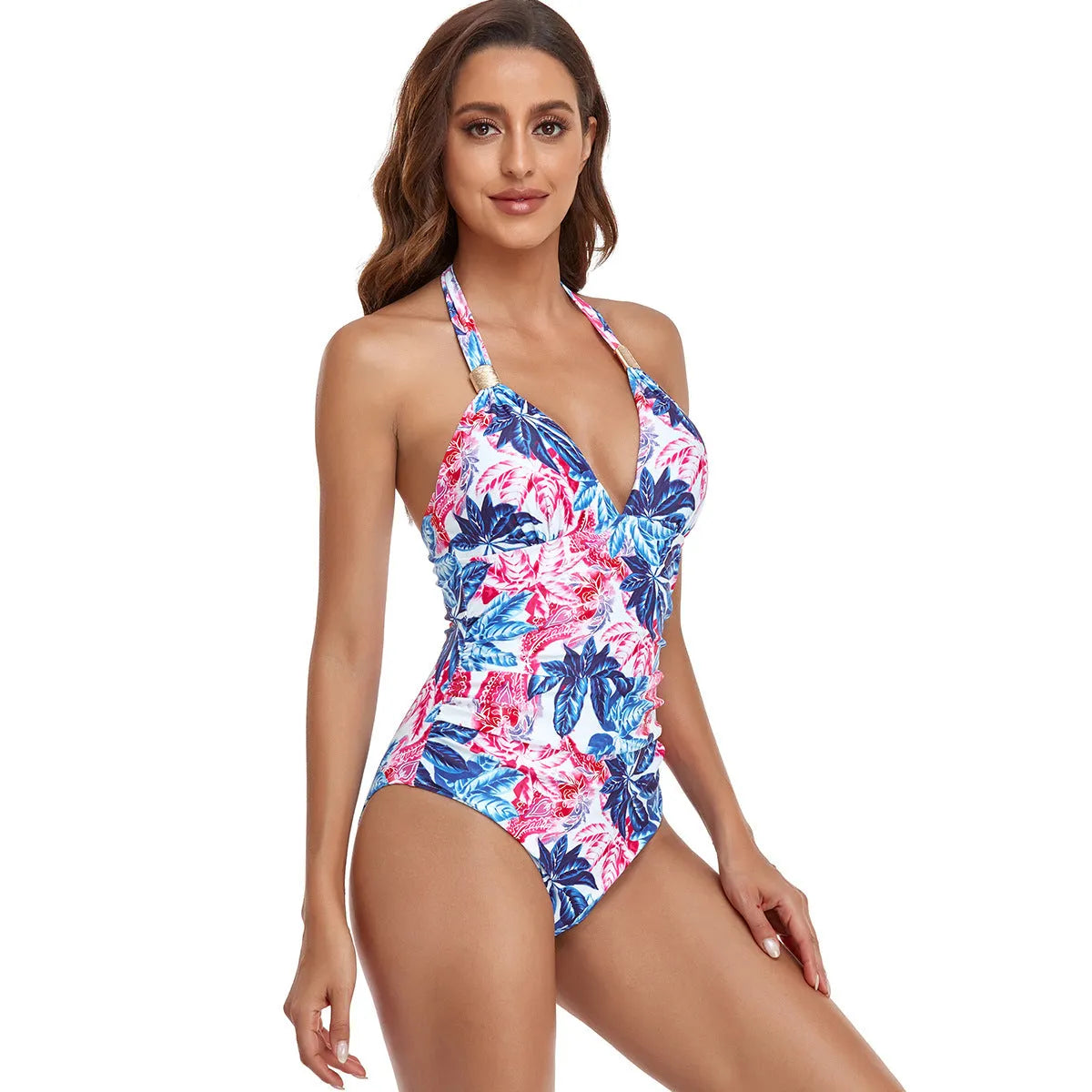 Backless one-piece swimsuit for women in leopard print and other colours.