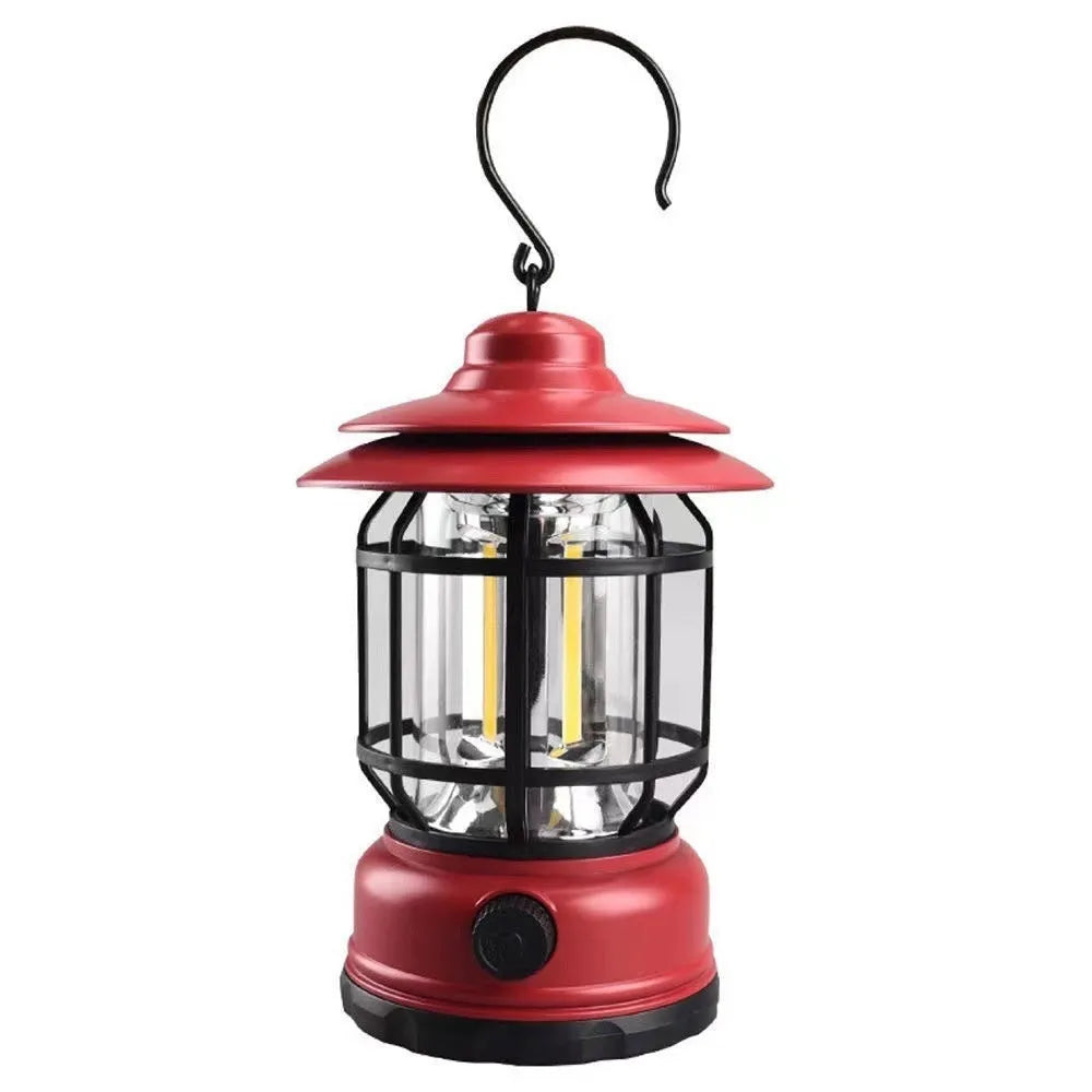 Portable camping lantern in black, dark green, or red with super bright light for outdoor use.