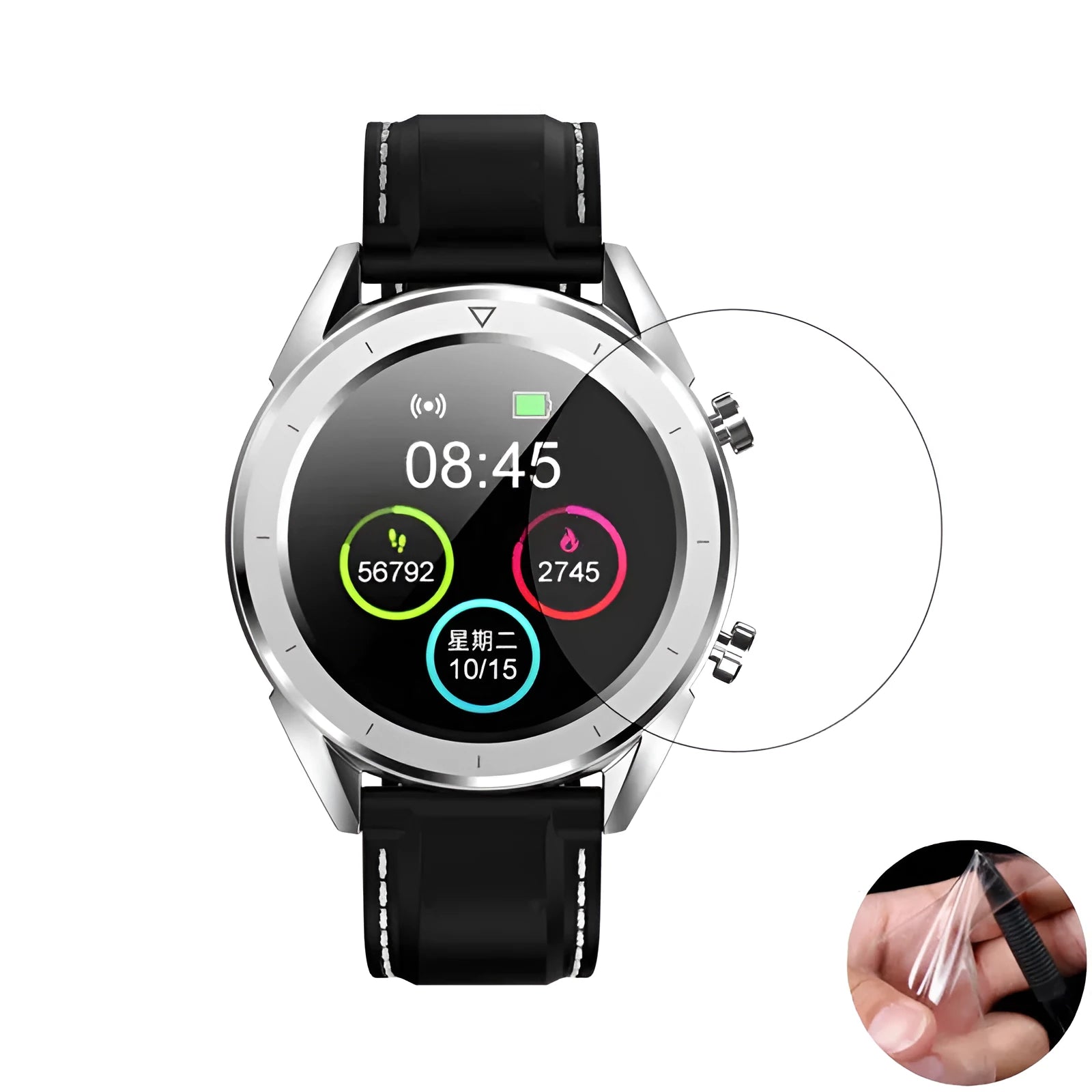 Three transparent PET screen protector films for Ticwatch 2 smart watch on packaging