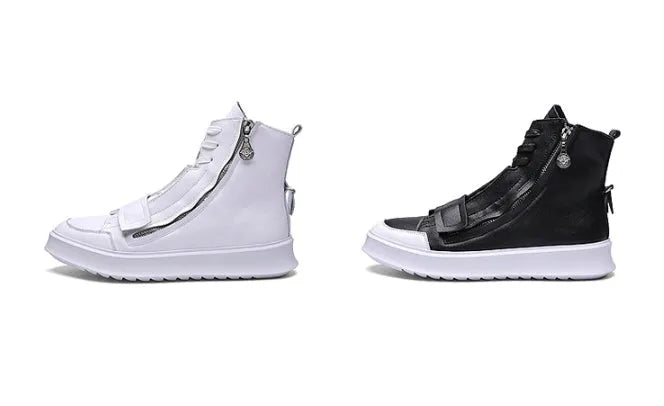 Men's black high-top ankle boot made of PU leather microfiber, shown on a white background.