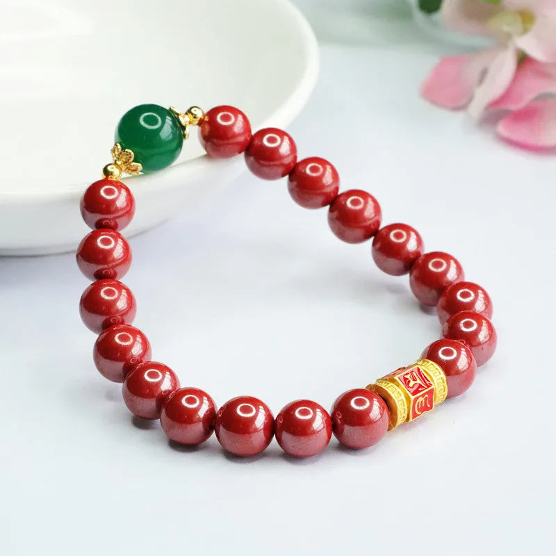 Cinnabar bracelet with Emperor sandstone colour and six-word mantras