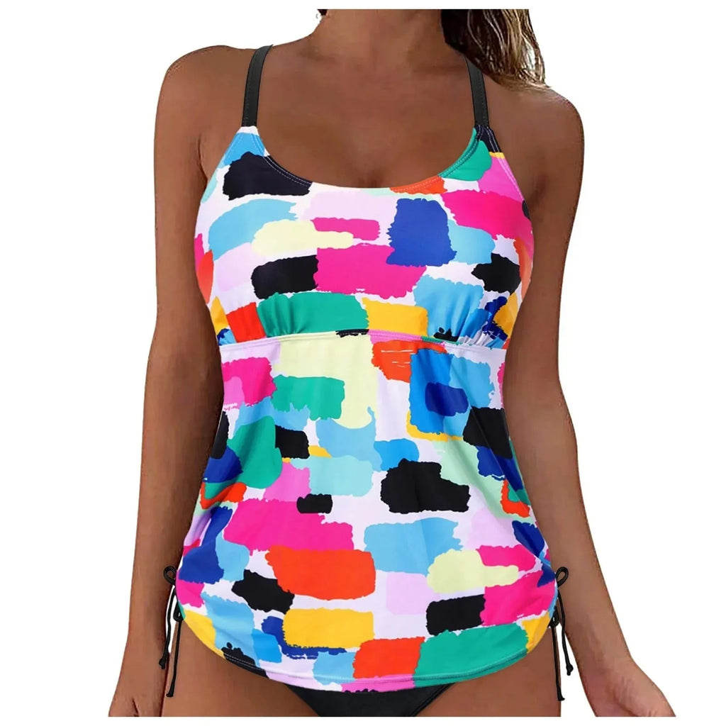 One-piece swimsuit with round neck in army green colour, conservative vest style for women