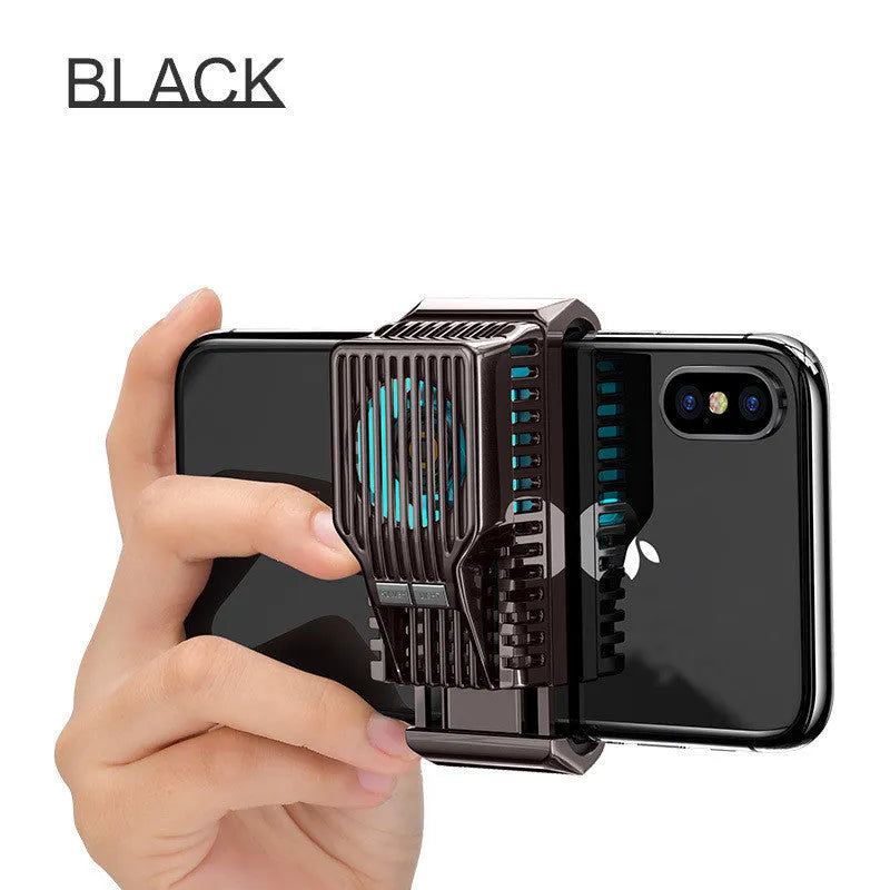 Black mobile phone radiator with clip design showing aluminum alloy and ceramic components for 4-7 inch devices