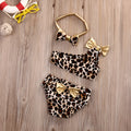 Kids baby girls leopard print one shoulder cotton blend swimsuit for summer beach pool