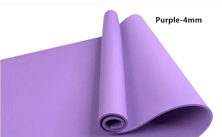 Red EVA fitness yoga mat showing thickness options of 4mm and 6mm on a wooden floor