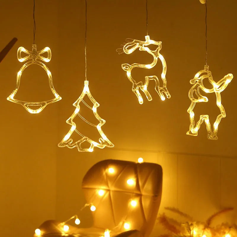 Christmas LED suction cup lights with Santa Claus elk snowman designs for window decoration