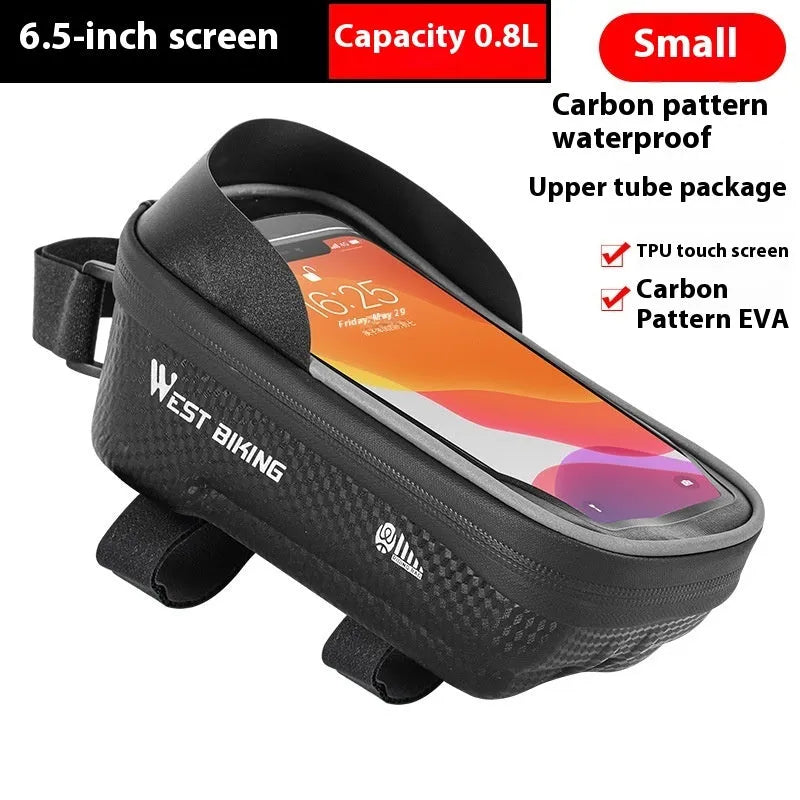 EVA bicycle touch screen saddle bag in black, 1.6 litre capacity, showing upper phone compartment