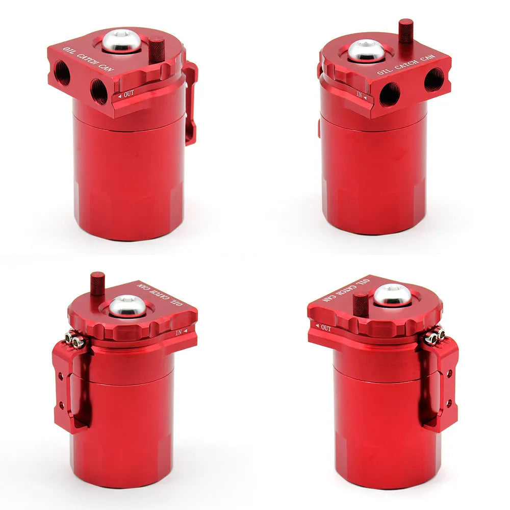 Aluminium alloy engine oil breathable pot breather kit in red, blue, black, and silver colours.