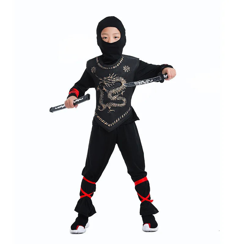 Children's Halloween cosplay costume in cotton-polyester blend with size chart showing measurements