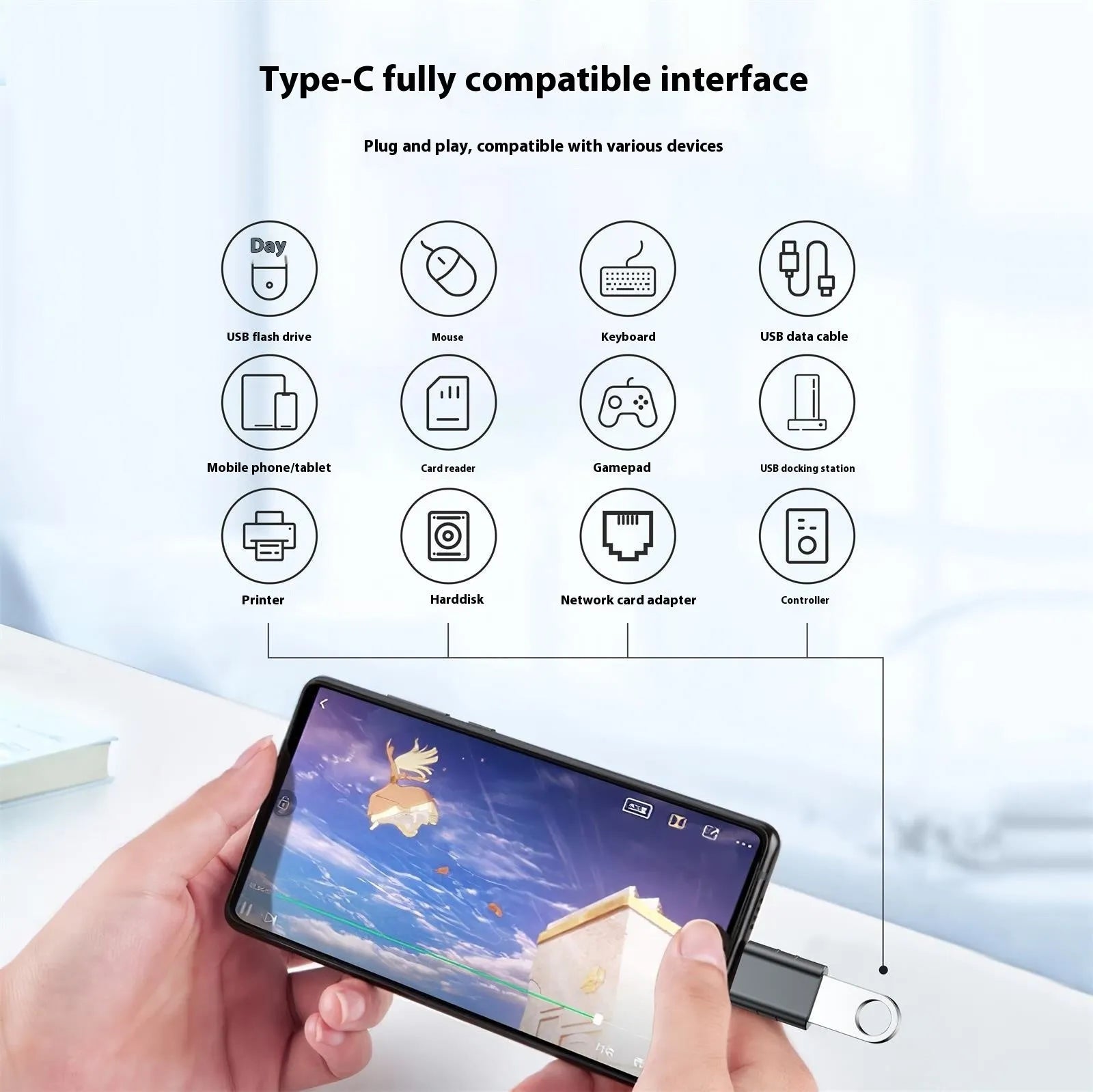 USB-C to USB-A converter with metallic zinc alloy shell in Space Grey finish.