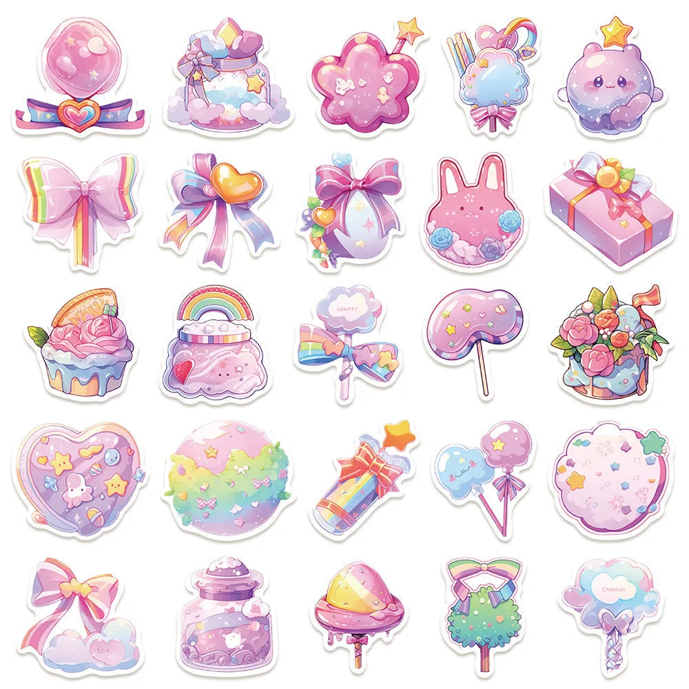 Fresh candy waterproof decorative stickers for journals measuring 4-7cm in a pack of 50 sheets.