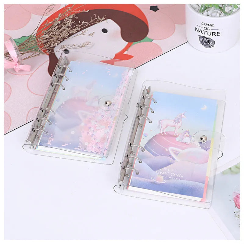 Metal binder shell with PVC cover in Alice Castle colour showing loose leaf binding and pull side bag