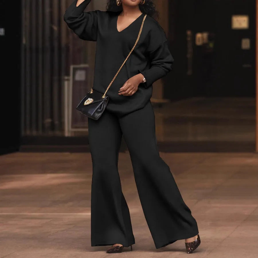 Women's brown thickened suede two-piece suit with long sleeves and trousers