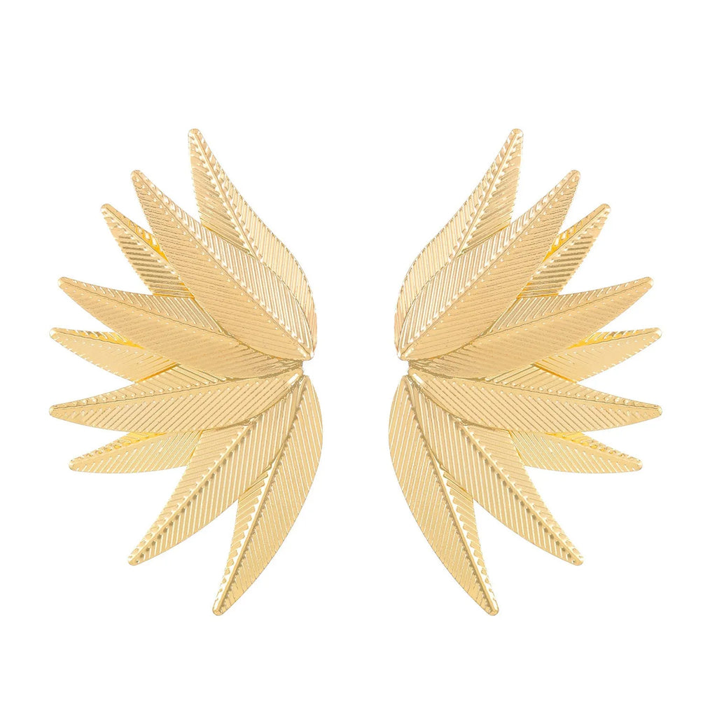 Gold and white leaf-shaped alloy patch earrings showing botanical design