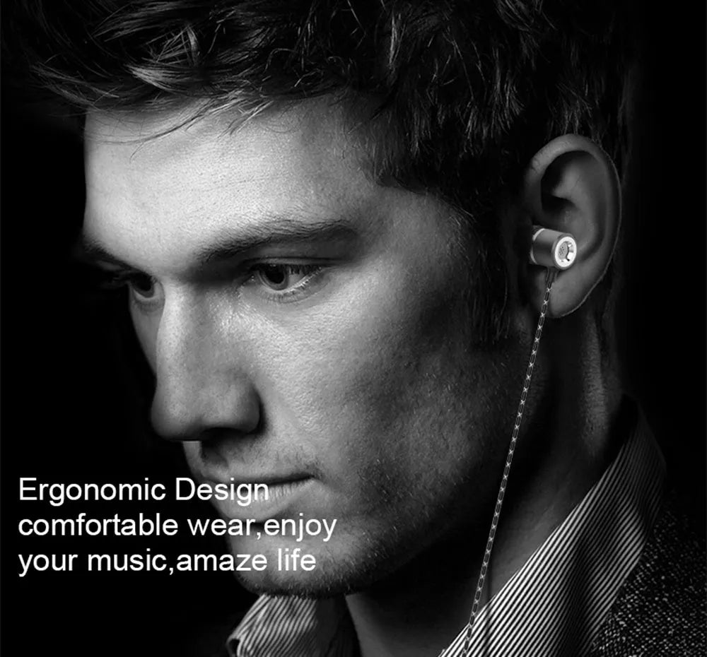 Fanbiya S1 metal in-ear headphones with ear hook design and microphone on cable