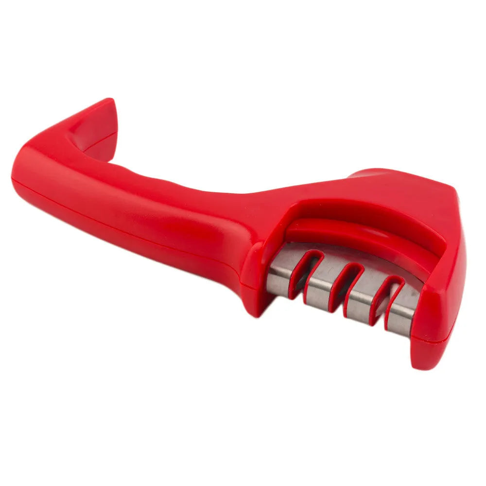 Professional three-stage manual knife sharpener in black with anti-slip rubber feet
