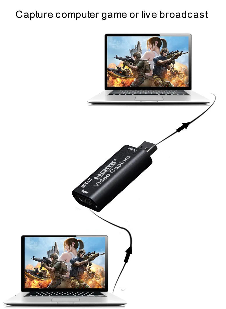 USB 3.0 HD video capture card with HDMI and USB connectors, black, 63.8x28x12.8mm