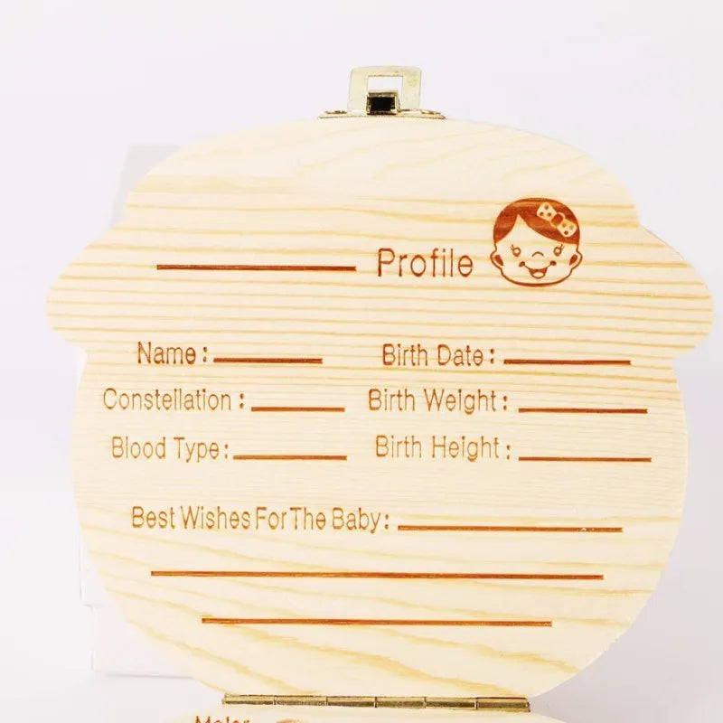 Wooden tooth storage box for babies, 12.5 cm by 11.5 cm, with OPP bag packaging