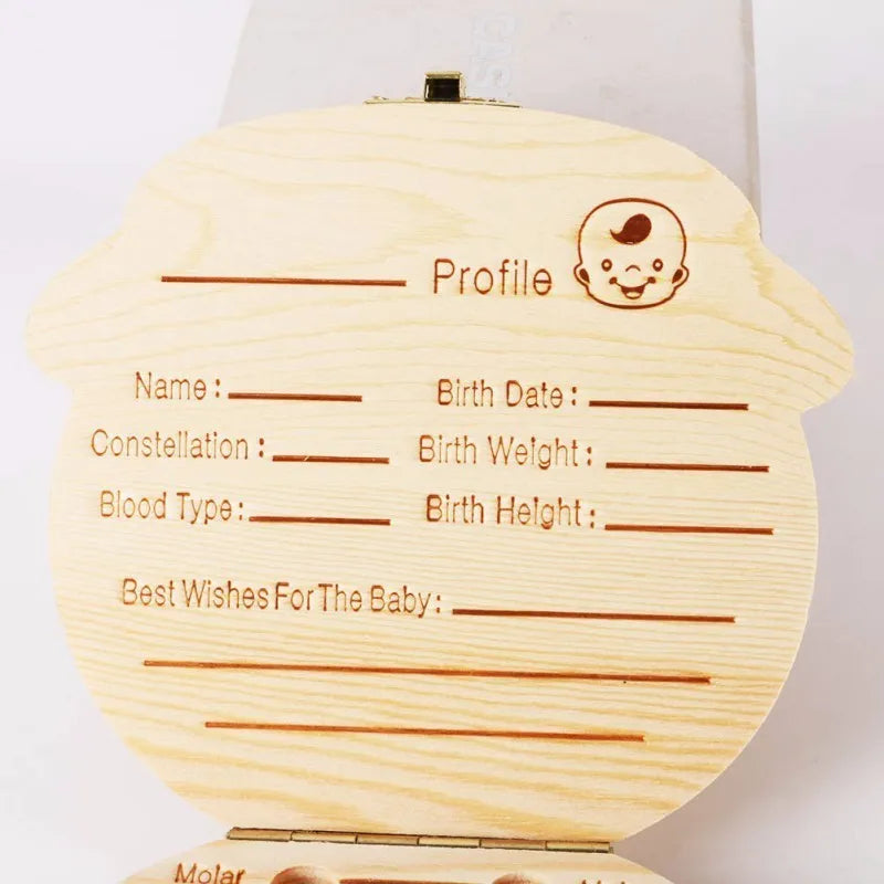 Wooden tooth storage box for babies, 12.5 cm by 11.5 cm, with OPP bag packaging