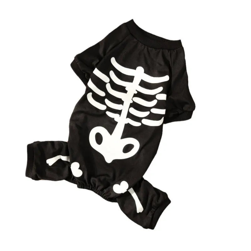 Halloween pet clothing with luminous skull bones pattern on four-legged dog costume