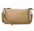 Lady cowhide slant handbag showing front compartment and adjustable shoulder strap in multiple colour options