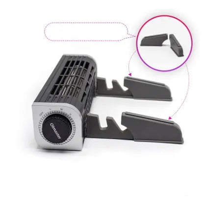 Black notebook cooling pad with integrated fan, shown supporting a laptop.