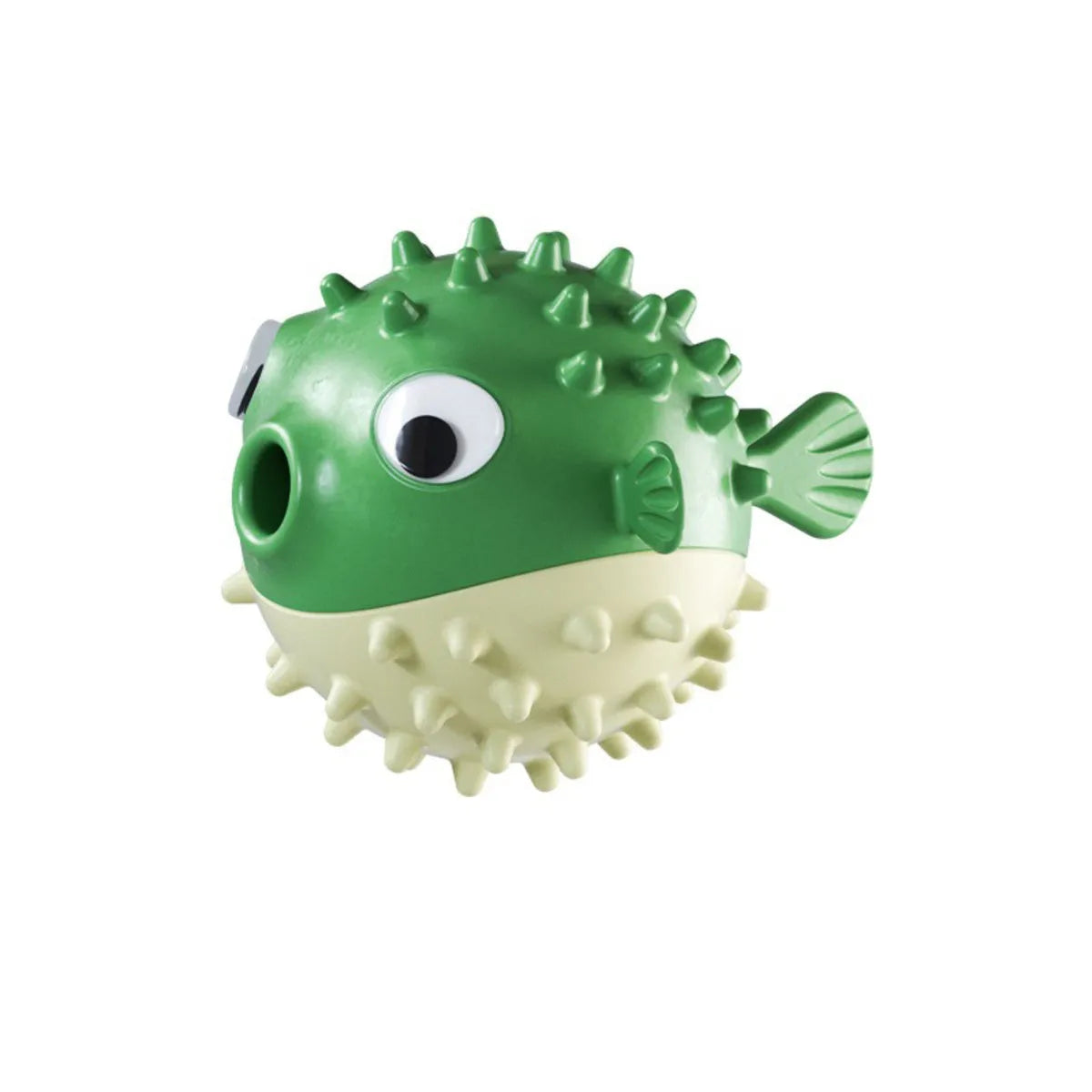 Yellow durable fish-shaped dog chew toy with textured surface for aggressive chewers.