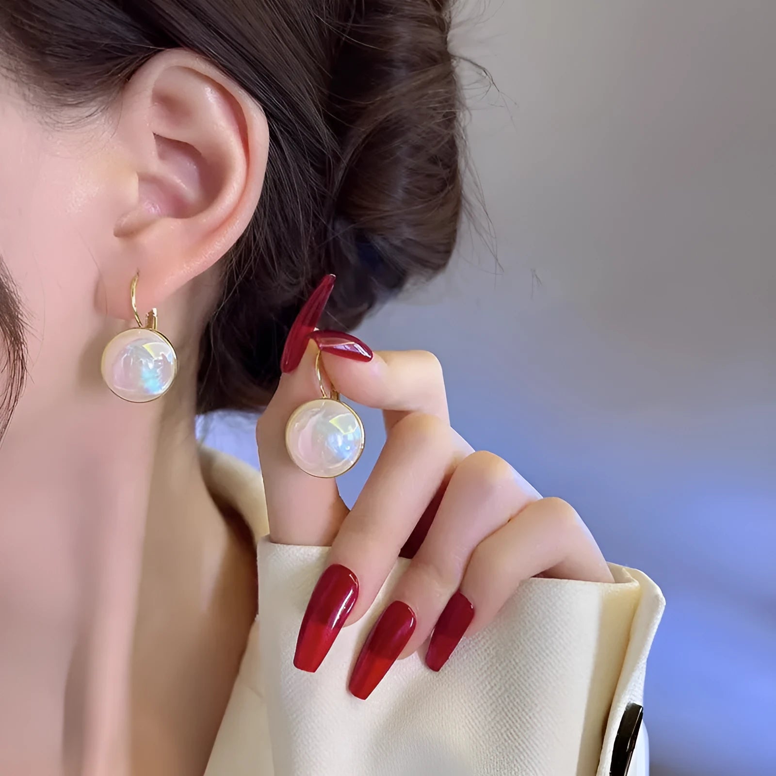 Colourful mermaid electroplated clip earrings with geometric round design and Korean style