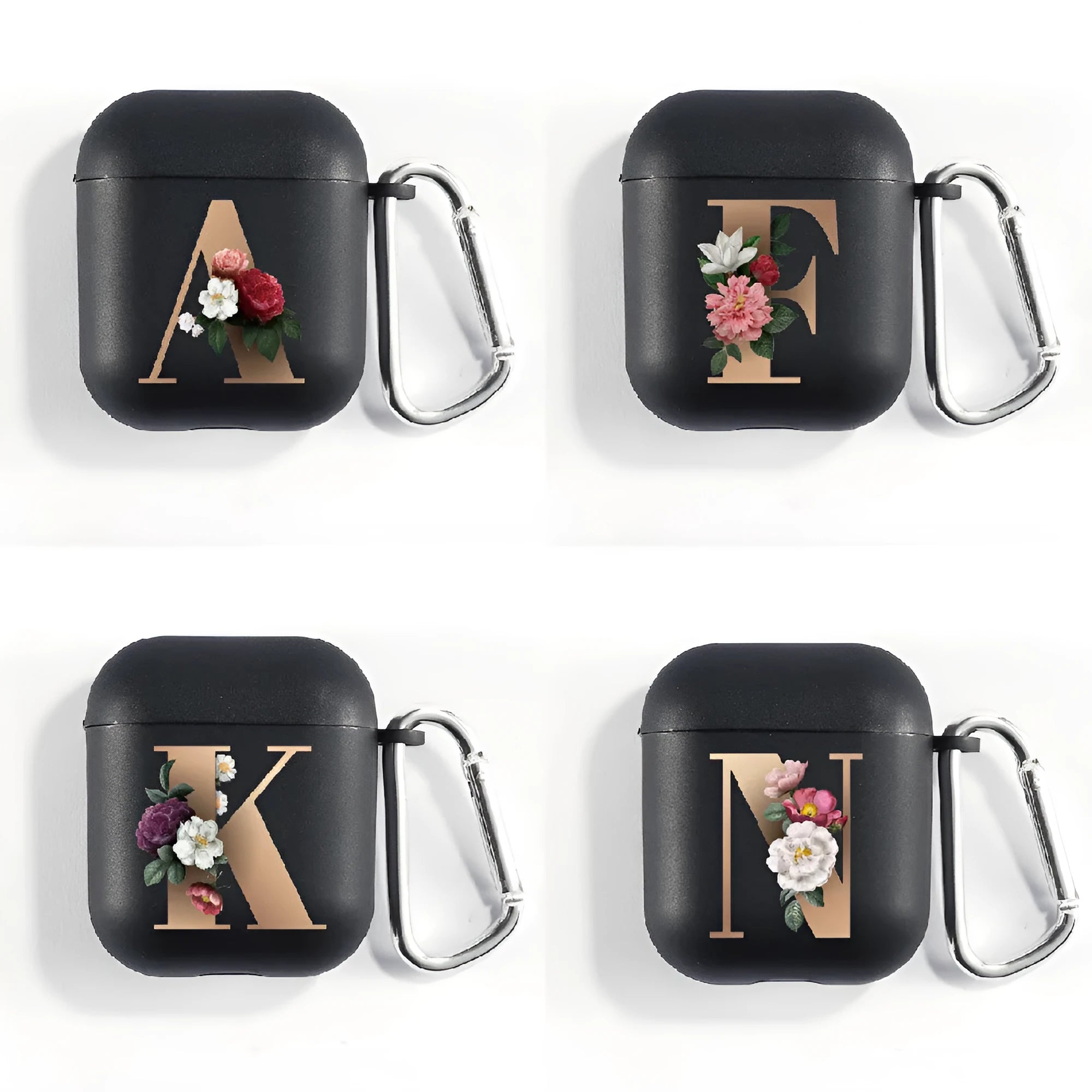 Matte black silicone alphabet AirPods case with dust plug, impact-resistant and anti-fingerprint surface