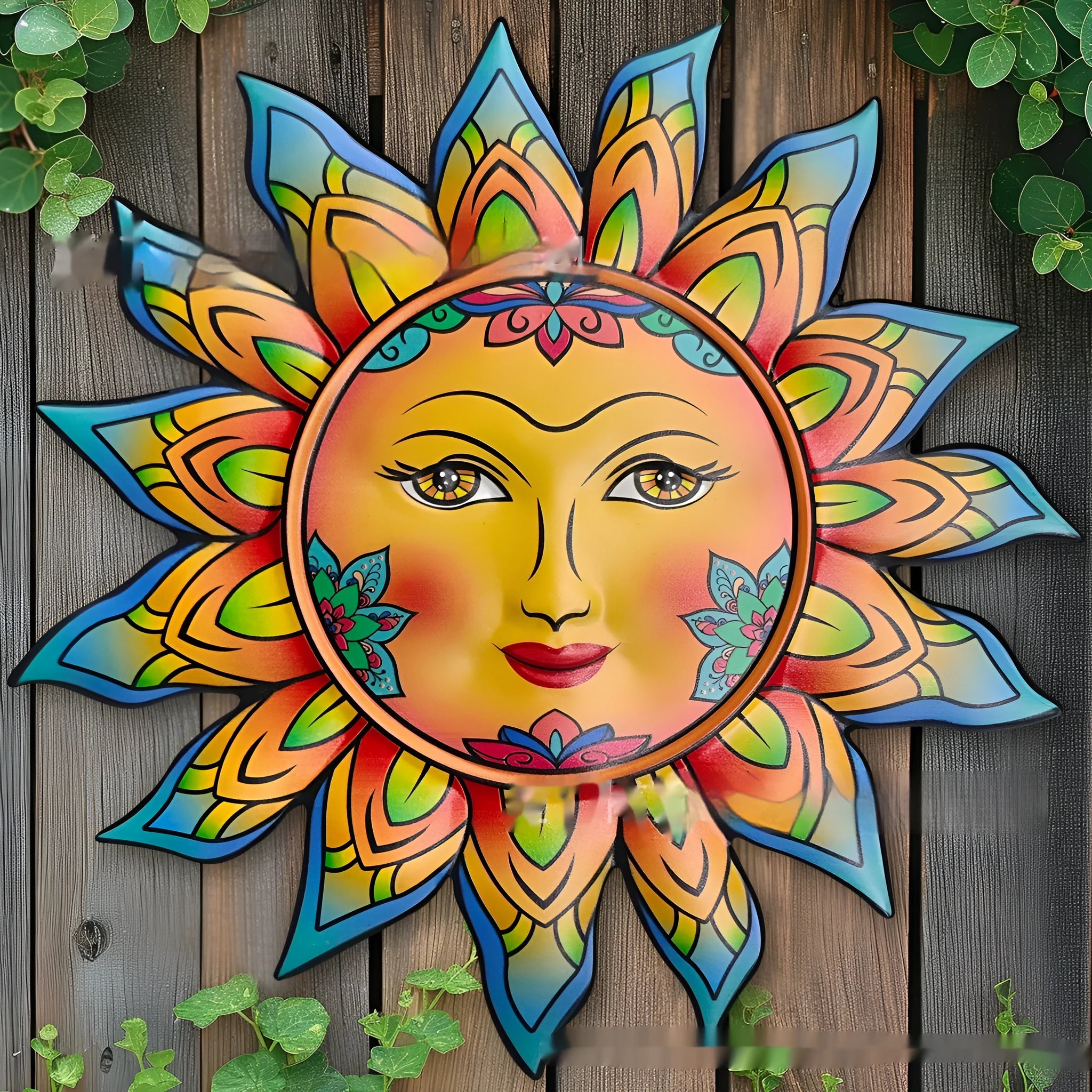 Iron metal wall hanging decorative craft featuring a Sun face design.