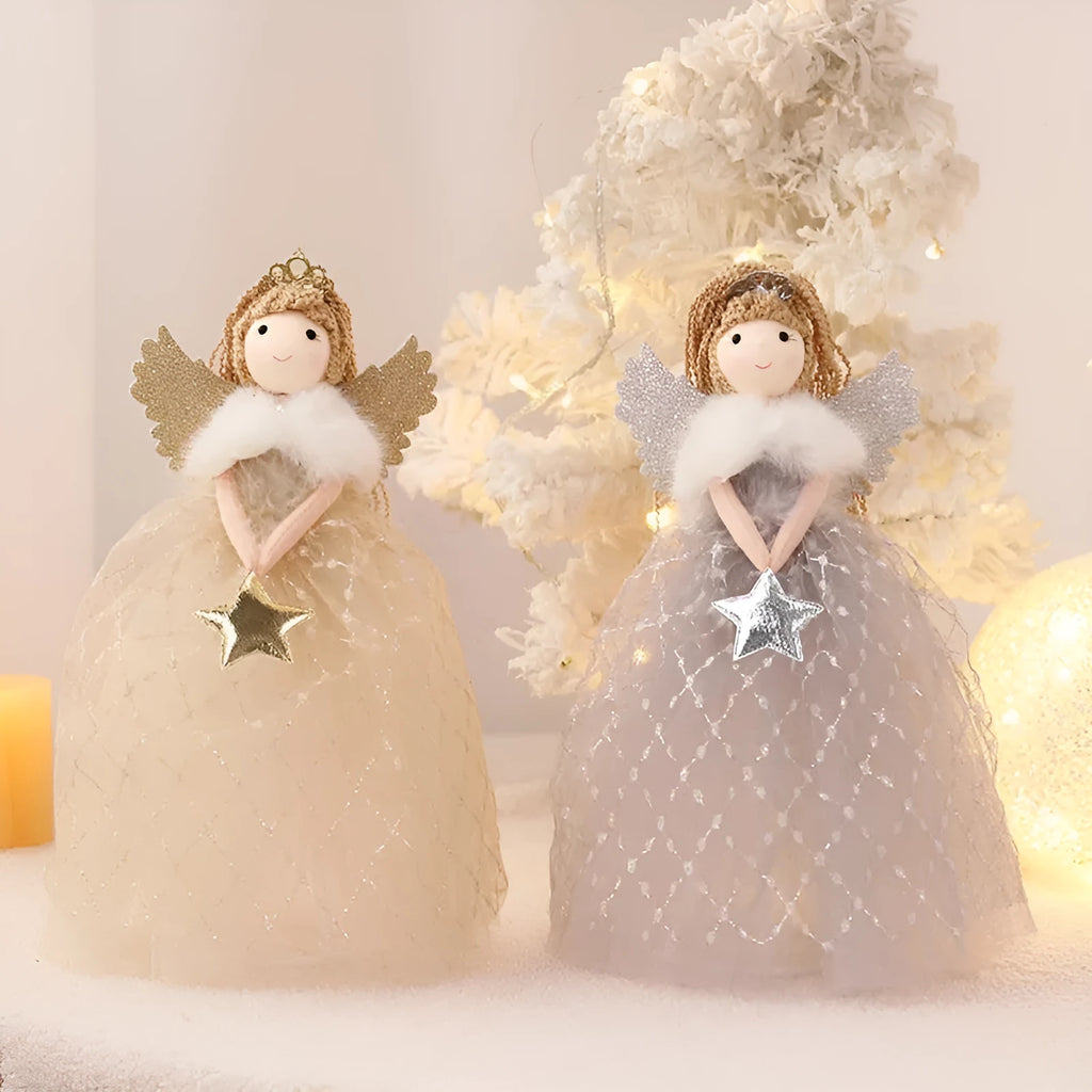 Angel little girl doll ornament in non-woven fabric, gold colour, 26 by 15 centimetres