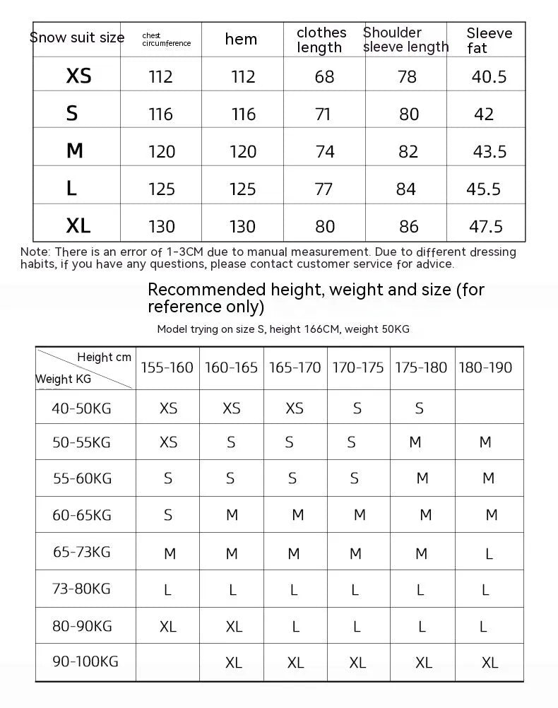 Unisex double plate ski suit in black colour for windproof waterproof protection during winter sports
