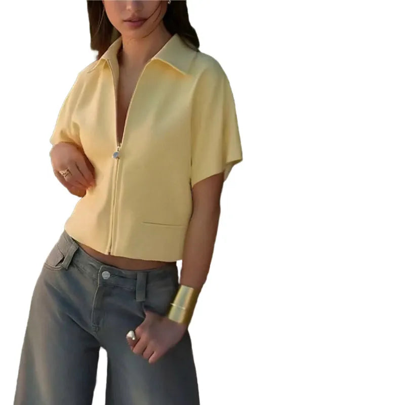 Women's loose fit casual top in polyester with short sleeves