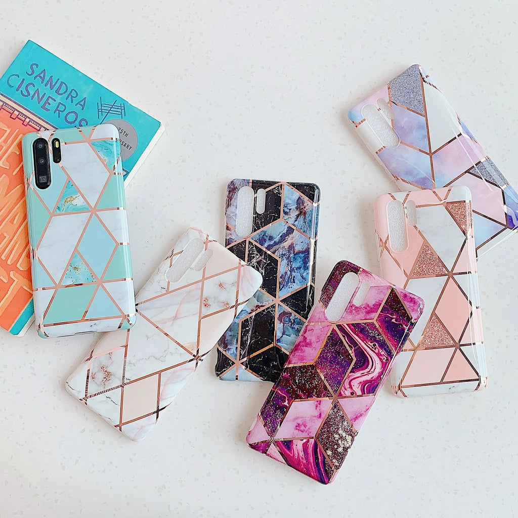 Electroplated marble pattern mobile phone case for Huawei and Samsung smartphones in various colours