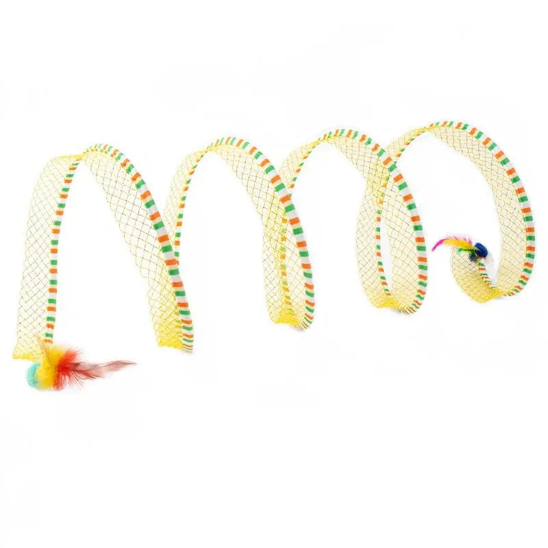 Cat toy bundle with blue tunnel, long-pole teasing stick and feather attachments