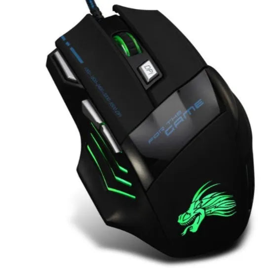 Professional wired gaming mouse 5500DPI 7 buttons black ergonomic design with USB cable