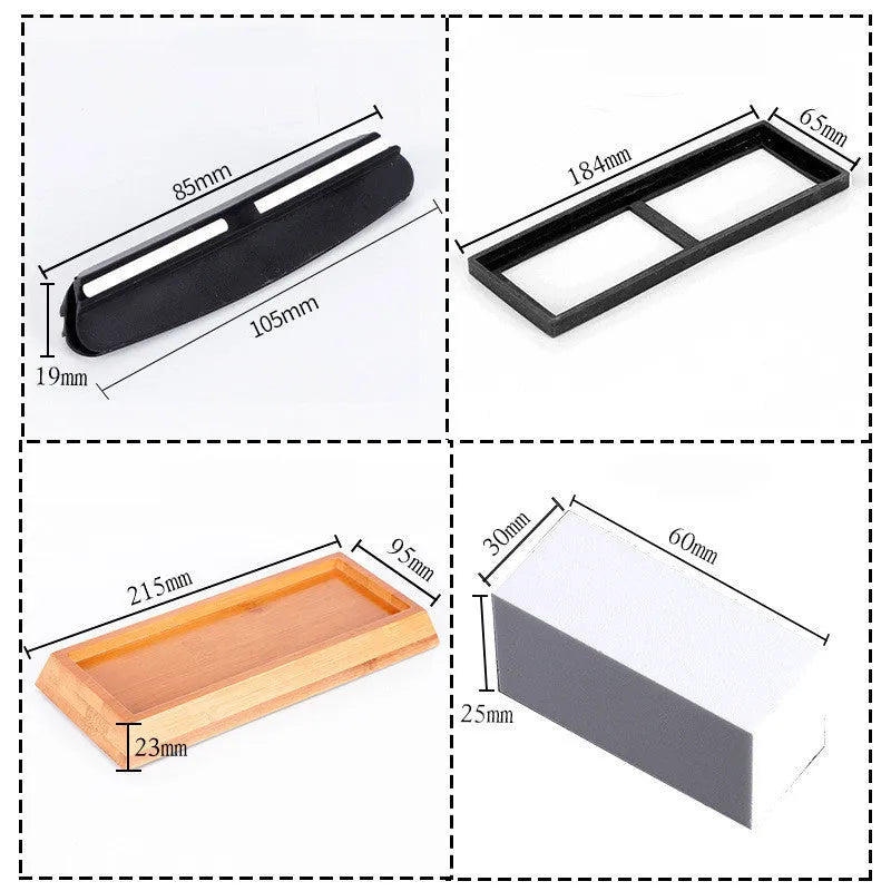 White corundum double-sided whetstone with 3000/8000 grit and bamboo base from five-piece kitchen sharpening set
