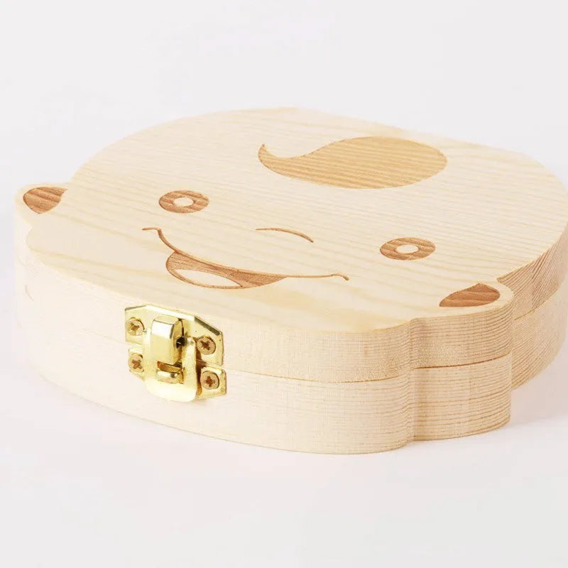 Wooden tooth storage box for babies, 12.5 cm by 11.5 cm, with OPP bag packaging