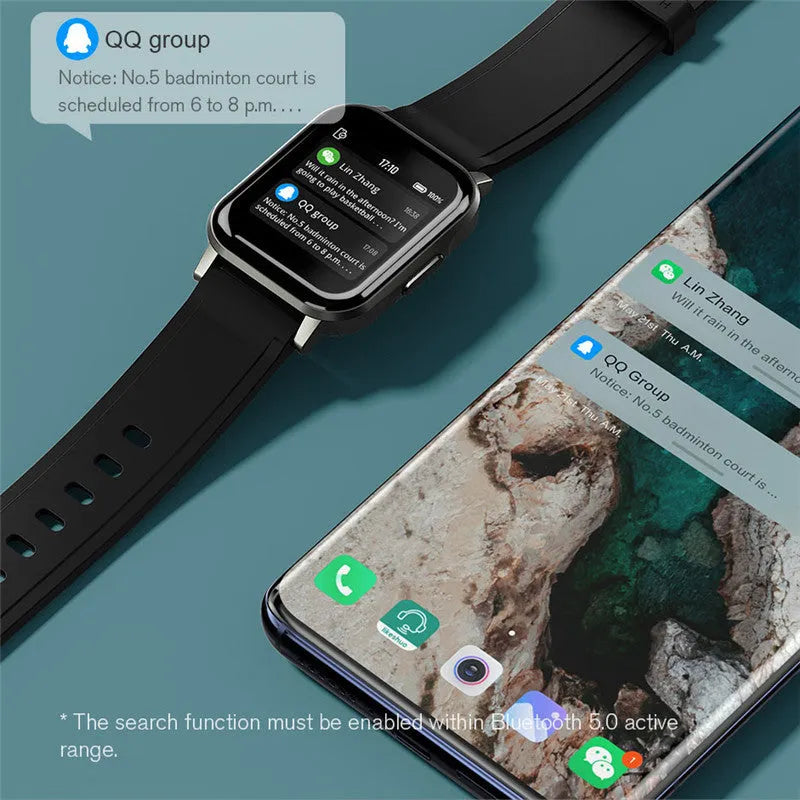 Black waterproof smart bracelet with 1.4 inch touch screen on a silicone wrist strap.
